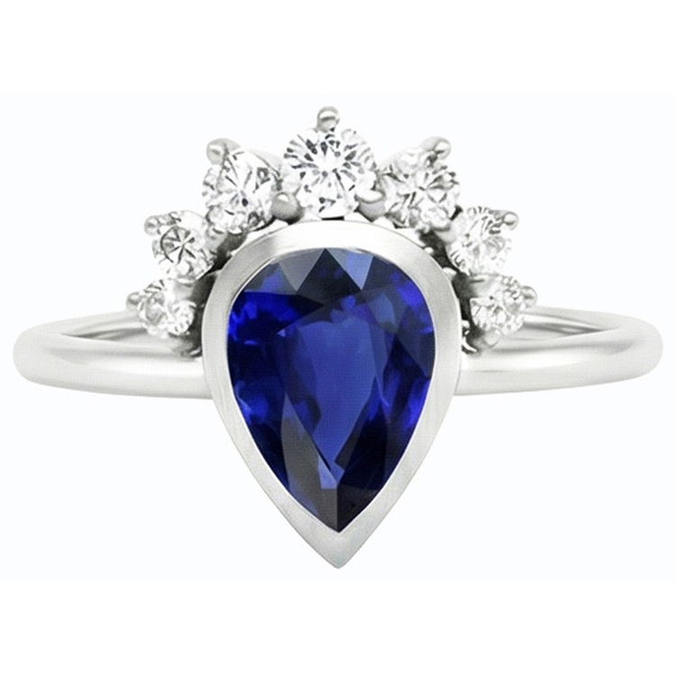 Alliance Or Lunette Sertie Saphir Ceylan Diamants 3.50 Carats