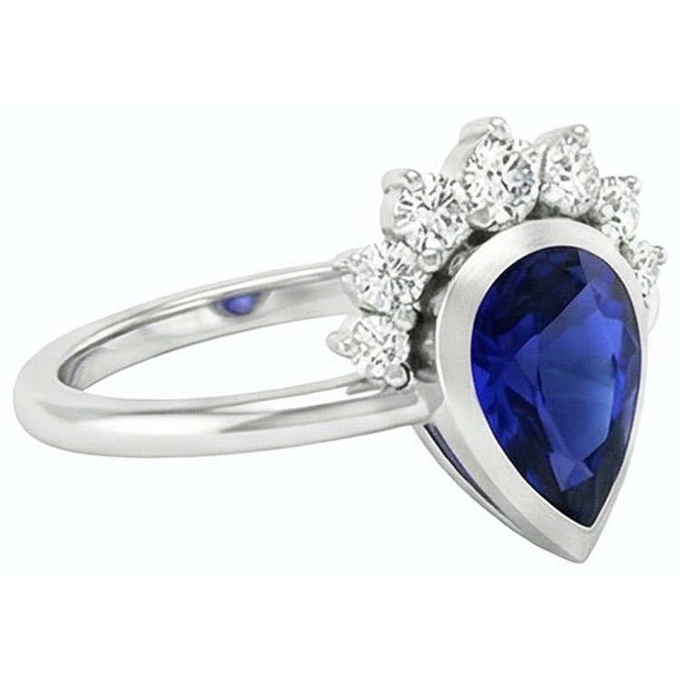 Alliance Or Lunette Sertie Saphir Ceylan Diamants 3.50 Carats