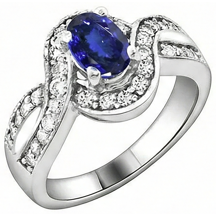 Alliance Ovale Tanzanite Et Diamants Naturels Extraits des Mines ( et non cultivés en laboratoire ) Ronds 2.50 Carats Or 14K