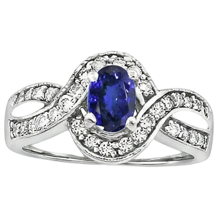 Alliance Ovale Tanzanite Et Diamants Naturels Extraits des Mines ( et non cultivés en laboratoire ) Ronds 2.50 Carats Or 14K