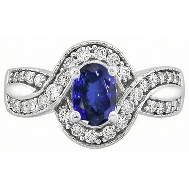 Alliance Ovale Tanzanite Et Diamants Naturels Extraits des Mines ( et non cultivés en laboratoire ) Ronds 2.50 Carats Or 14K