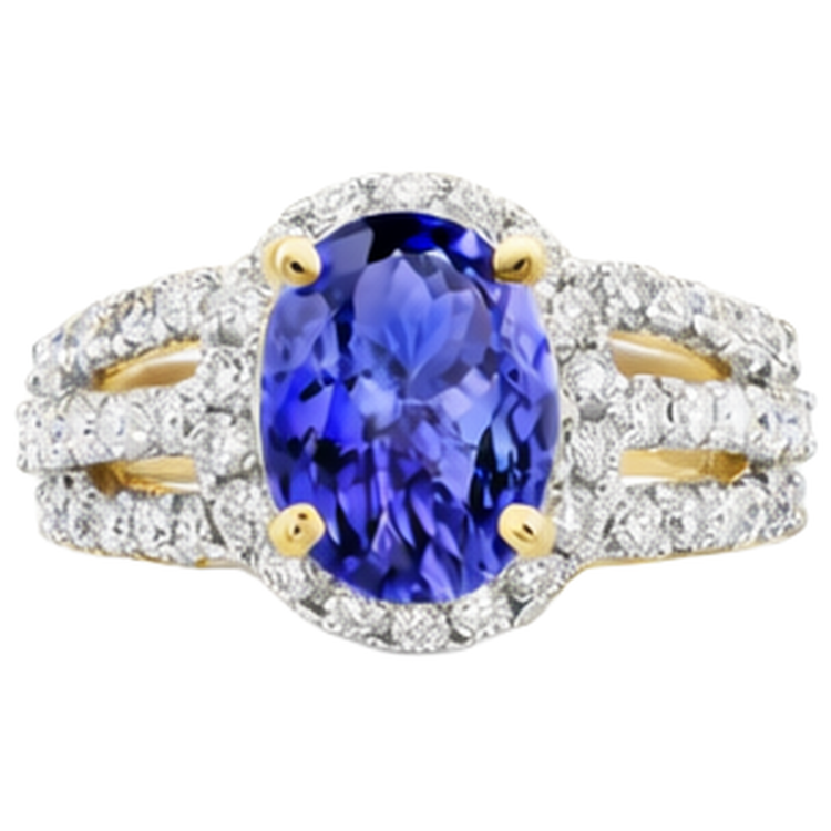 Alliance Ovale Tanzanite Et Diamants Naturels Extraits des Mines ( et non cultivés en laboratoire ) Ronds Bicolore 3.50 Carats