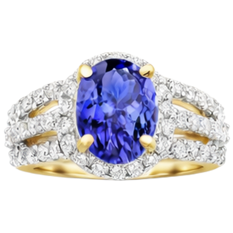 Alliance Ovale Tanzanite Et Diamants Naturels Extraits des Mines ( et non cultivés en laboratoire ) Ronds Bicolore 3.50 Carats