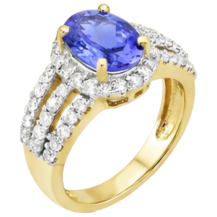 Alliance Ovale Tanzanite Et Diamants Naturels Extraits des Mines ( et non cultivés en laboratoire ) Ronds Bicolore 3.50 Carats