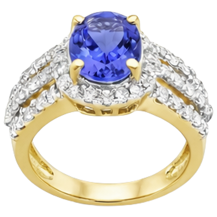 Alliance Ovale Tanzanite Et Diamants Naturels Extraits des Mines ( et non cultivés en laboratoire ) Ronds Bicolore 3.50 Carats