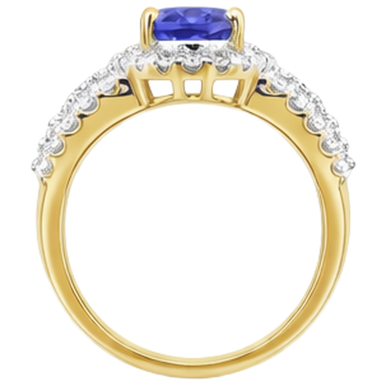 Alliance Ovale Tanzanite Et Diamants Naturels Extraits des Mines ( et non cultivés en laboratoire ) Ronds Bicolore 3.50 Carats
