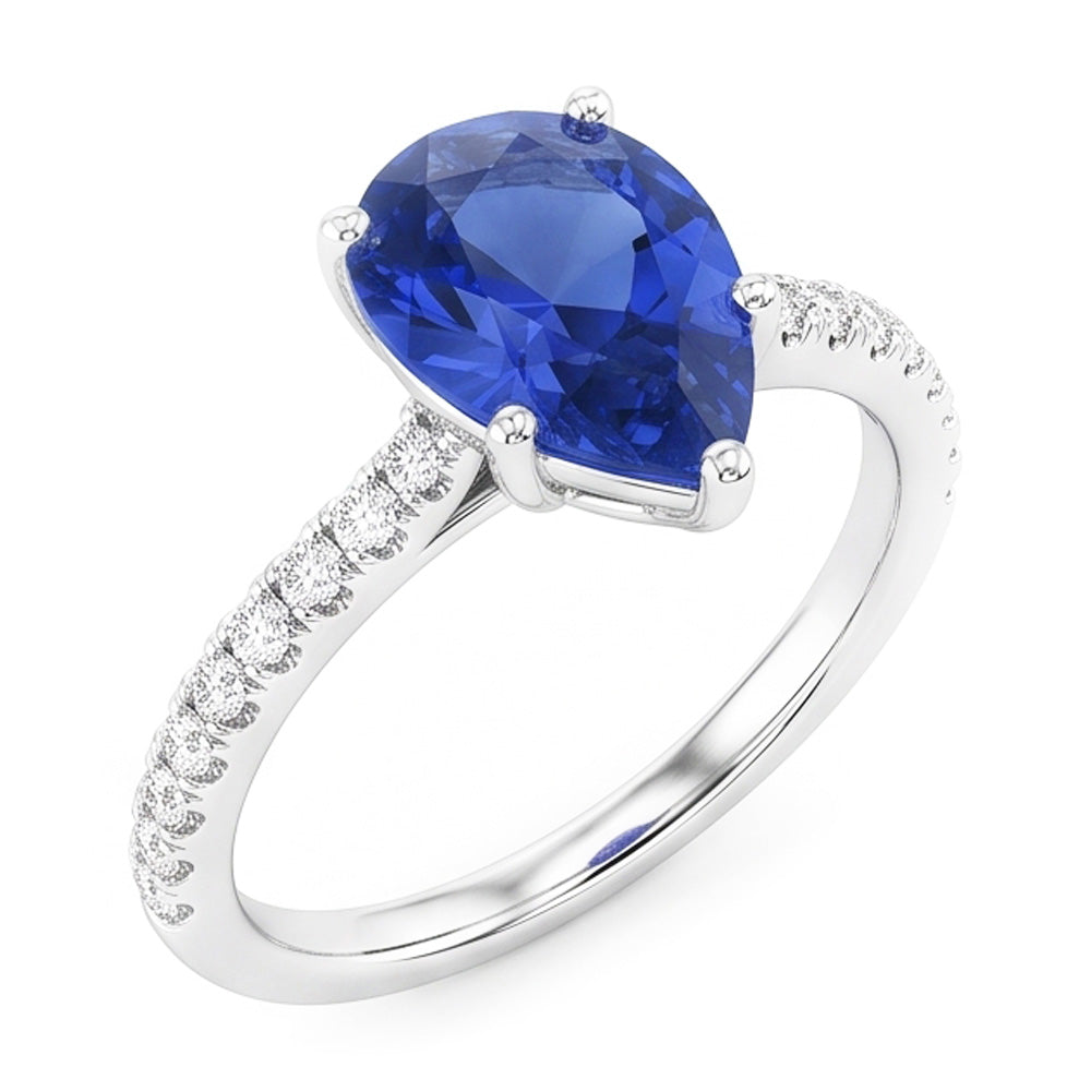 Alliance Pierres Précieuses Saphir Bleu & Pavage Diamants 3 Carats