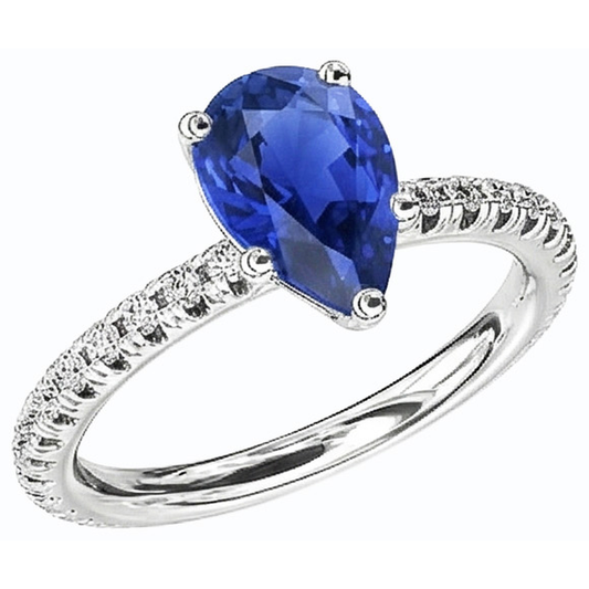 Alliance Pierres Précieuses Saphir Bleu & Pavage Diamants 3 Carats