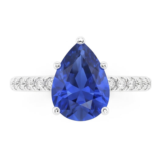 Alliance Pierres Précieuses Saphir Bleu & Pavage Diamants 3 Carats