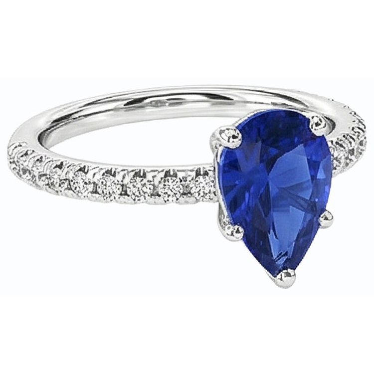 Alliance Pierres Précieuses Saphir Bleu & Pavage Diamants 3 Carats