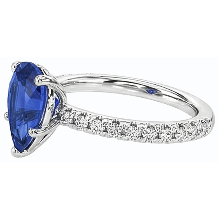 Alliance Pierres Précieuses Saphir Bleu & Pavage Diamants 3 Carats