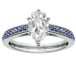 Alliance Poire Réel Diamant Taille Vieille Mine & Saphir Bleu Rond 5 Carats