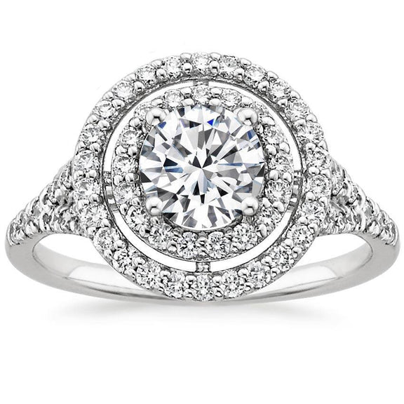 Alliance Ronde Double Halo Réel Diamant 2 Carats