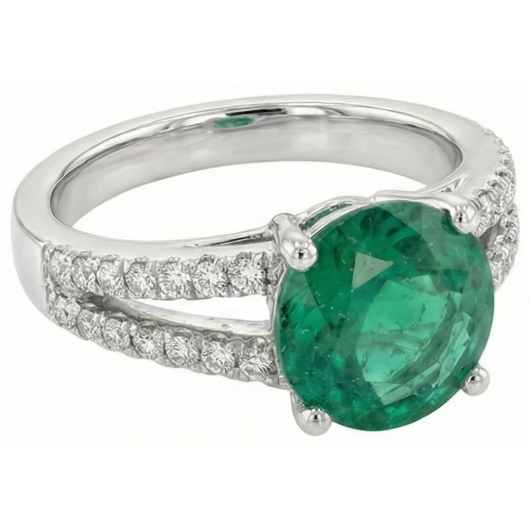 Alliance Ronde Émeraude Vert Avec Diamants Naturels Extraits des Mines ( et non cultivés en laboratoire ) 3.75 Carats Or Blanc 14K