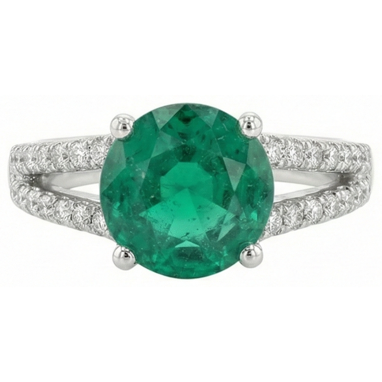 Alliance Ronde Émeraude Vert Avec Diamants Naturels Extraits des Mines ( et non cultivés en laboratoire ) 3.75 Carats Or Blanc 14K