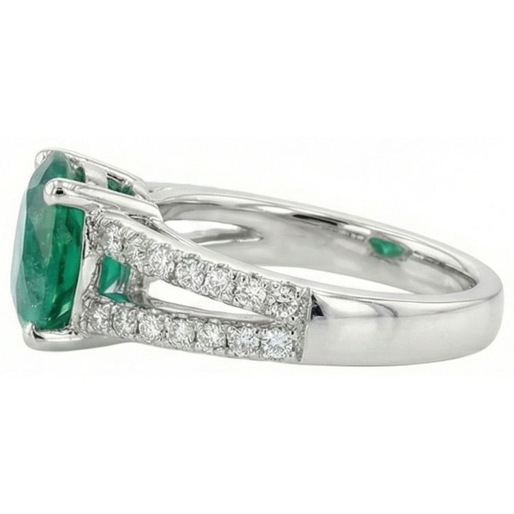 Alliance Ronde Émeraude Vert Avec Diamants Naturels Extraits des Mines ( et non cultivés en laboratoire ) 3.75 Carats Or Blanc 14K