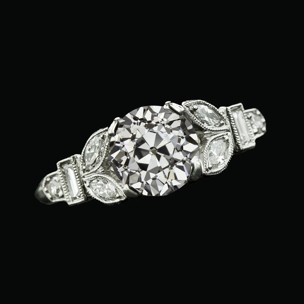 Alliance Ronde Taille Ancienne Marquise & Véritable Diamant Baguette 3.25 Carats