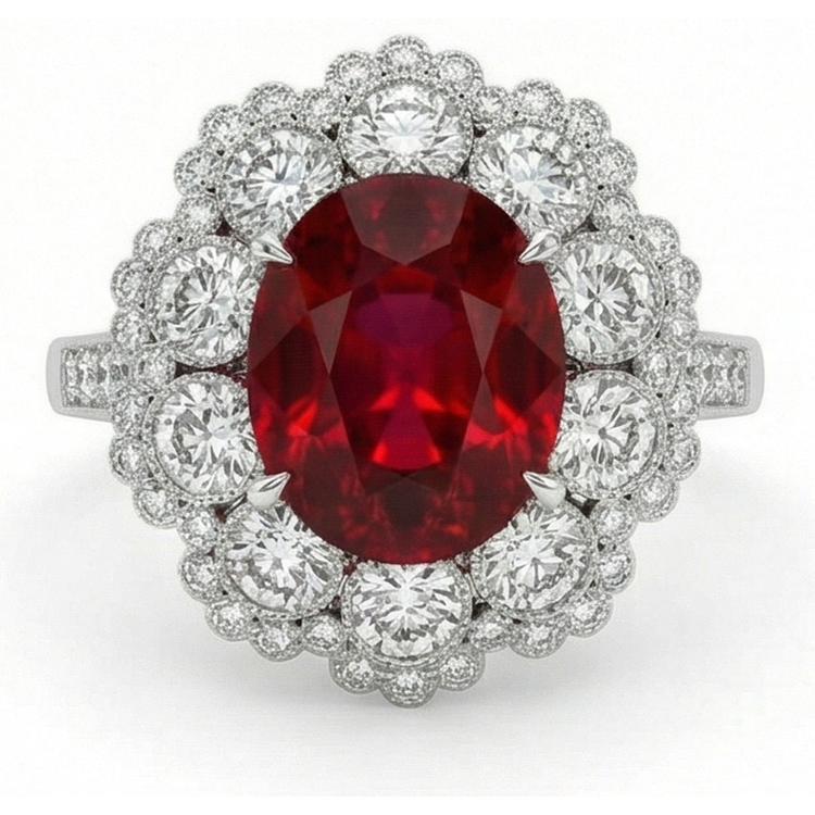 Alliance Rubis Naturels Et Diamants Naturels Extraits des Mines ( et non cultivés en laboratoire ) Or Blanc 14K 4.50 Carats