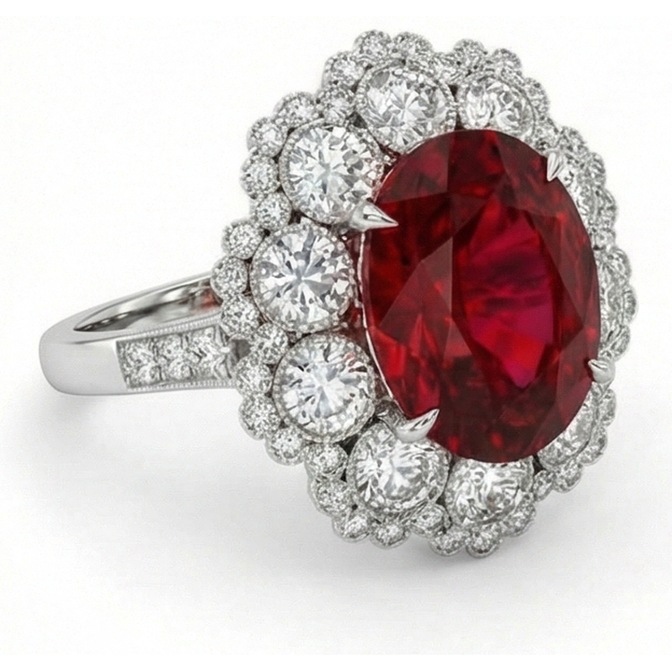Alliance Rubis Naturels Et Diamants Naturels Extraits des Mines ( et non cultivés en laboratoire ) Or Blanc 14K 4.50 Carats