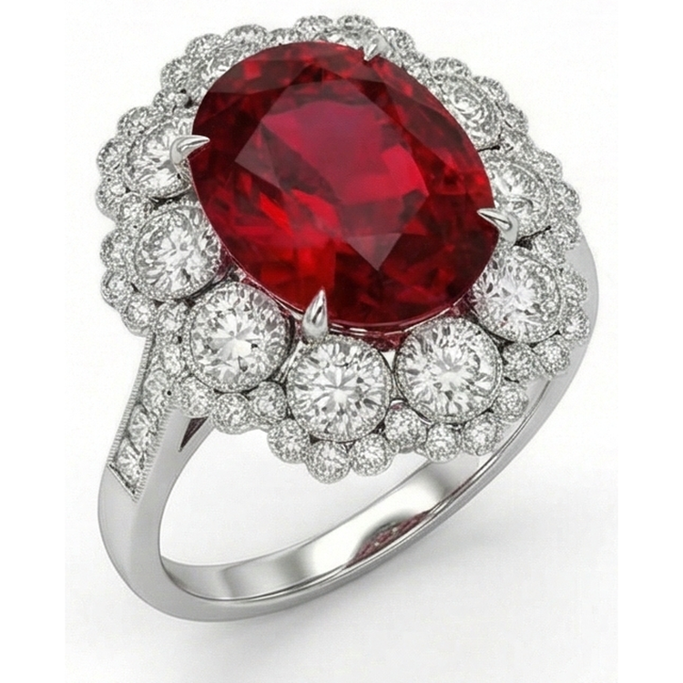 Alliance Rubis Naturels Et Diamants Naturels Extraits des Mines ( et non cultivés en laboratoire ) Or Blanc 14K 4.50 Carats