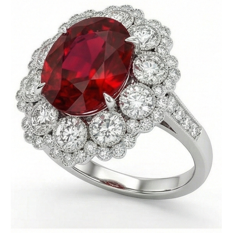 Alliance Rubis Naturels Et Diamants Naturels Extraits des Mines ( et non cultivés en laboratoire ) Or Blanc 14K 4.50 Carats