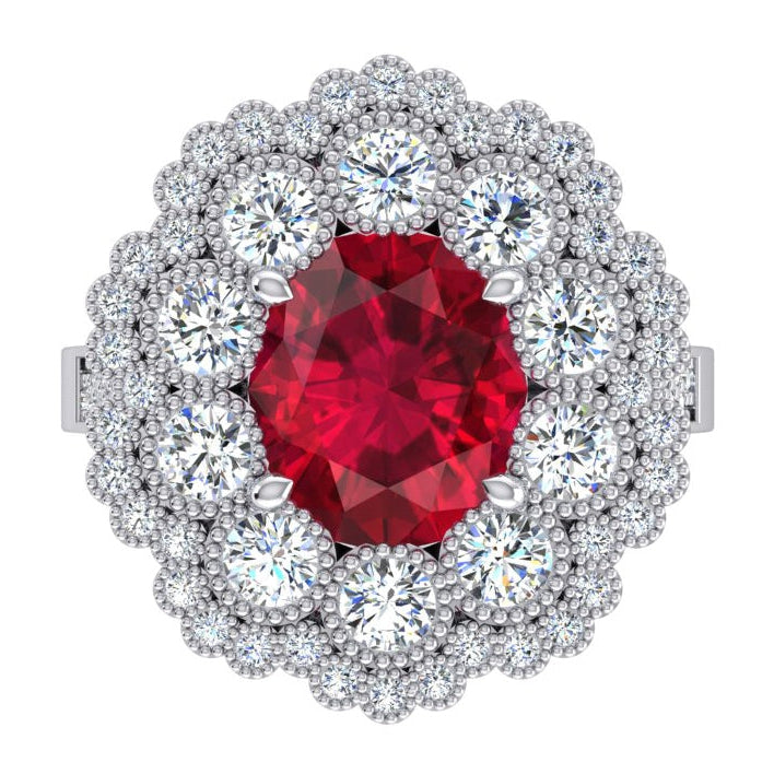 Alliance Rubis Naturels Et Diamants Or Blanc 14K 4.50 Carats