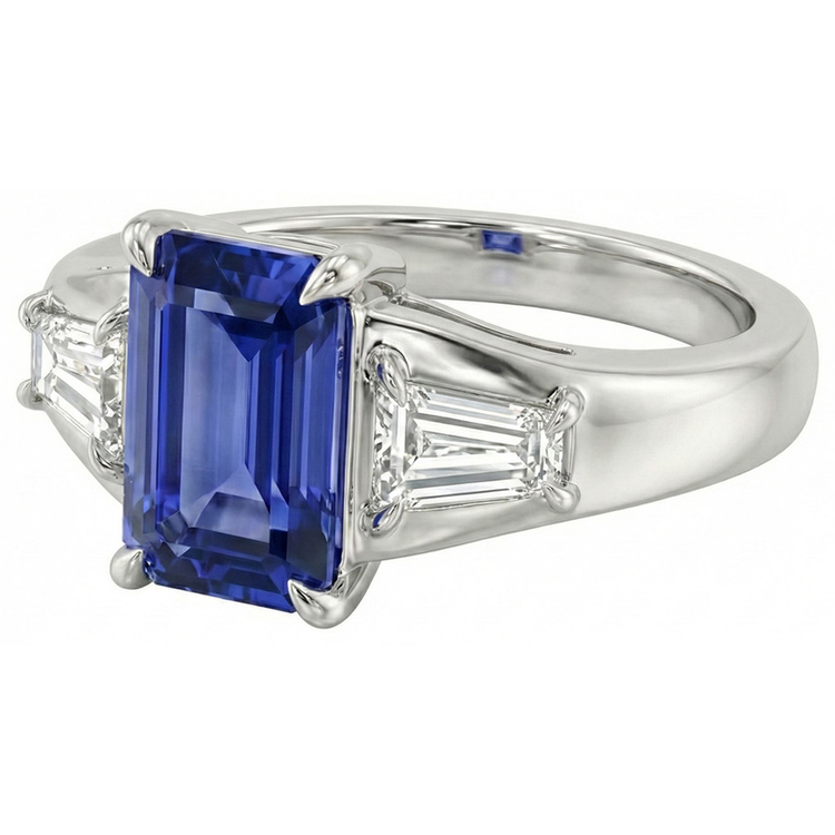 naturel baguette diamant 3carats alliance vue de face