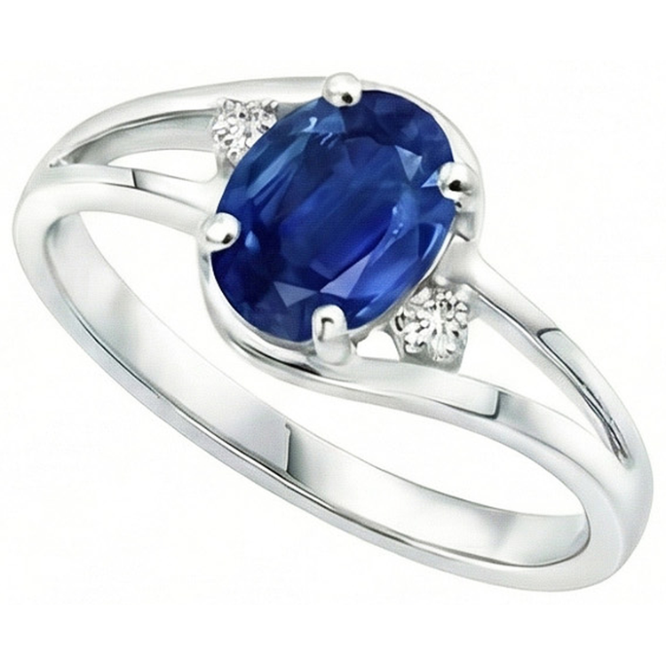 Alliance Saphir Diamant Naturels Extraits des Mines ( et non cultivés en laboratoire ) 2.20 Carats Or Blanc 14K