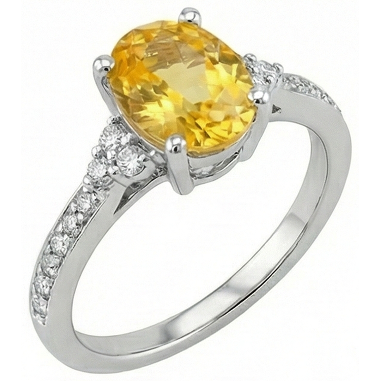Alliance Saphir Jaune Et Diamants 3.50 Ct Or Blanc 14K
