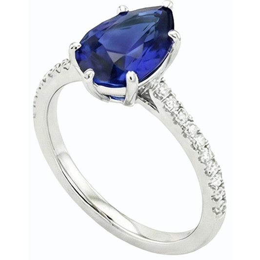 Alliance Solitaire Diamant Saphir Bleu Avec Accents 3.50 Carats