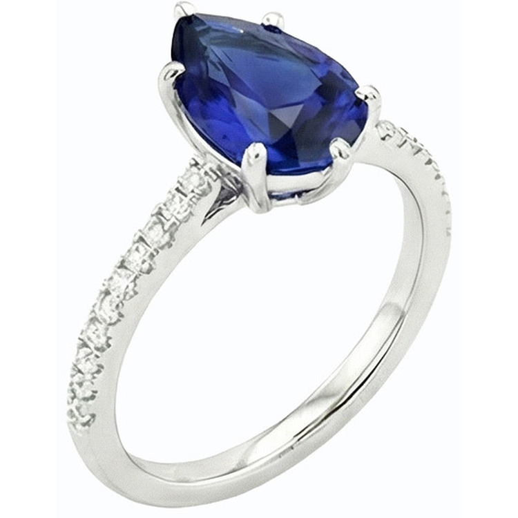 Alliance Solitaire Diamant Saphir Bleu Avec Accents 3.50 Carats