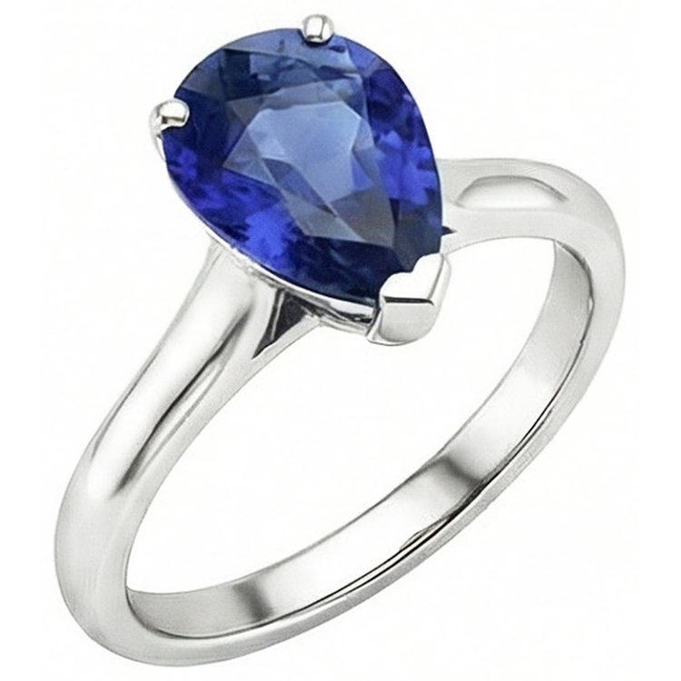Alliance Solitaire Poire Saphir Bleu Pierre Précieuse 2 Carats