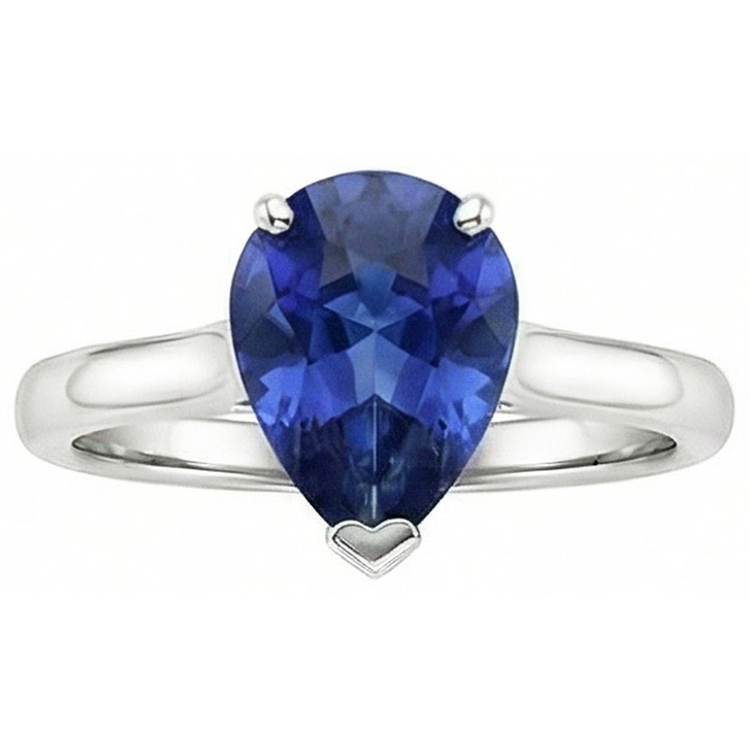 Alliance Solitaire Poire Saphir Bleu Pierre Précieuse 2 Carats