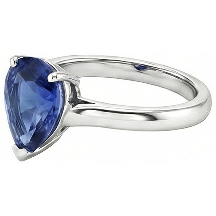 Alliance Solitaire Poire Saphir Bleu Pierre Précieuse 2 Carats