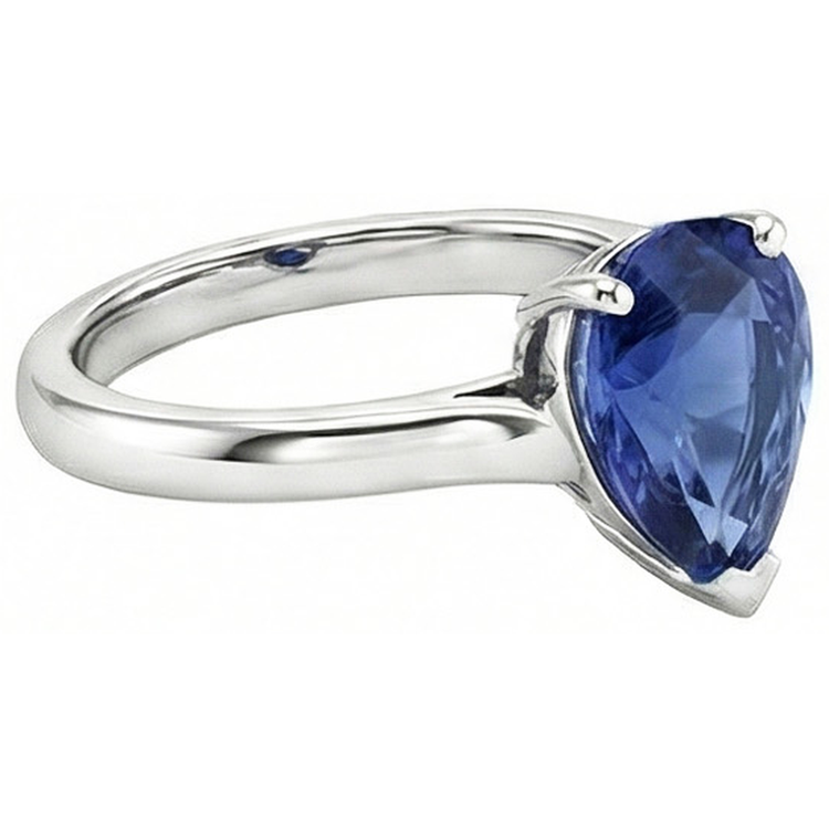 Alliance Solitaire Poire Saphir Bleu Pierre Précieuse 2 Carats