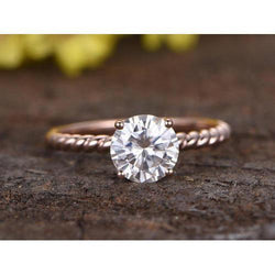 Alliance Solitaire Ronde 2 Carats Réel Diamant Or Rose