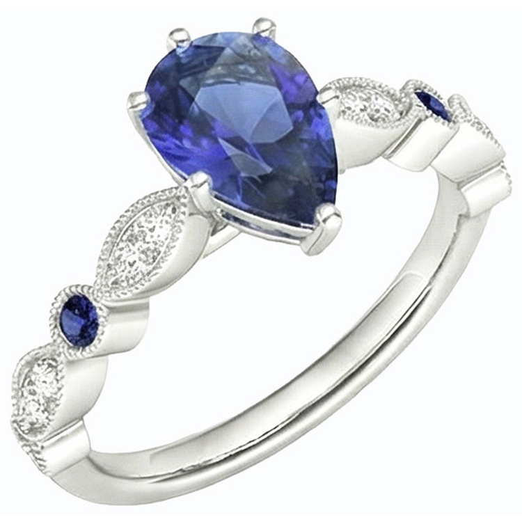 Alliance Solitaire Saphir Bleu Avec Accents De Diamants 2.50 Carats
