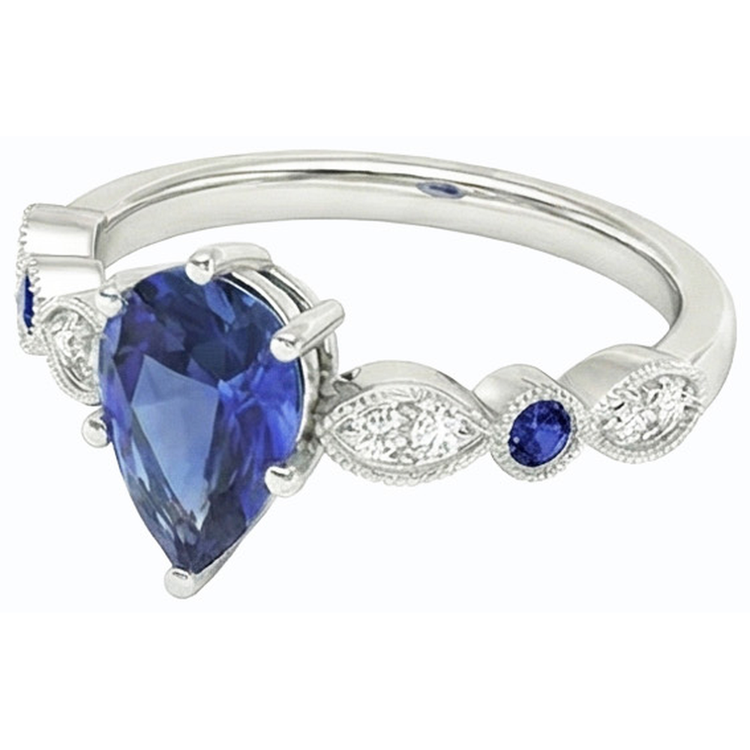 Alliance Solitaire Saphir Bleu Avec Accents De Diamants 2.50 Carats