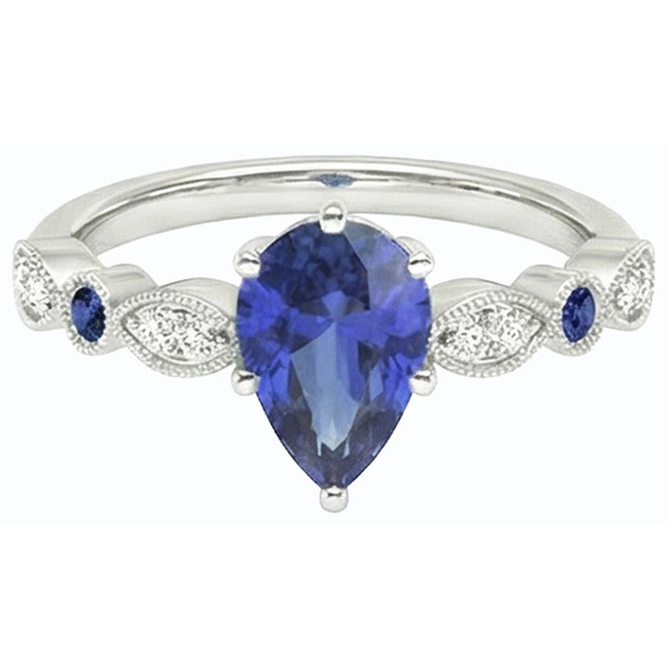 Alliance Solitaire Saphir Bleu Avec Accents De Diamants 2.50 Carats