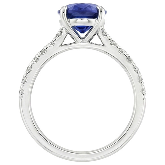 Alliance Solitaire Saphir Bleu Avec Accents De Diamants 4.50 Carats