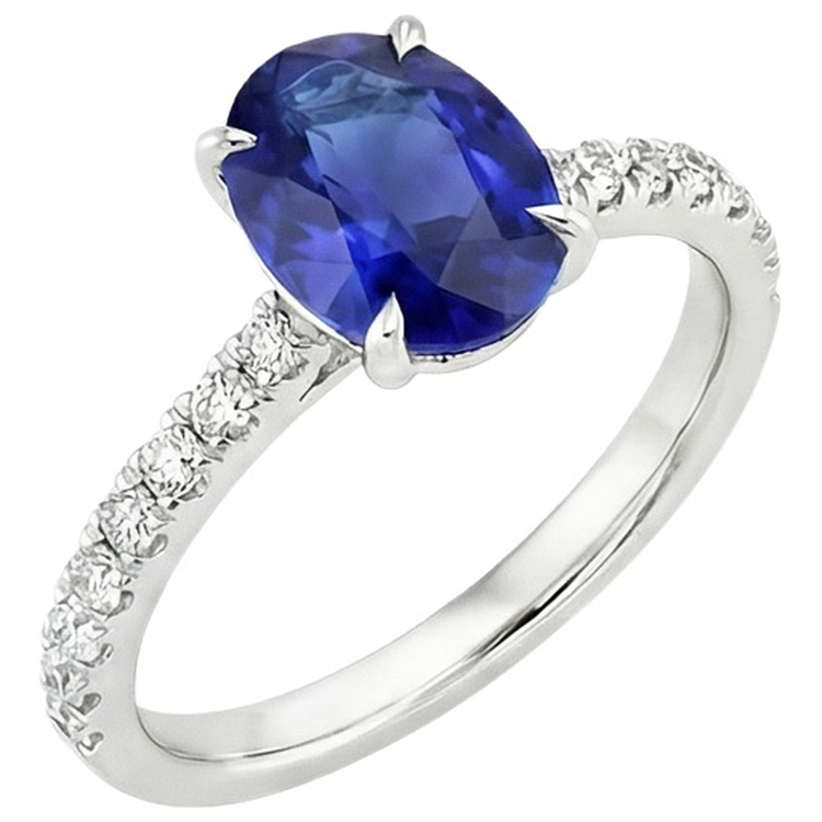 Alliance Solitaire Saphir Bleu Avec Accents De Diamants 4.50 Carats