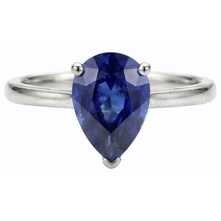 Alliance Solitaire Saphir Ceylan Or Blanc 14K Poire 1.50 Carats