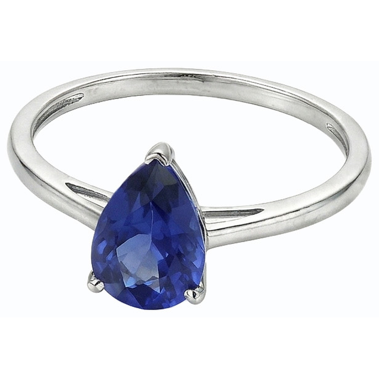 Alliance Solitaire Saphir Ceylan Or Blanc 14K Poire 1.50 Carats
