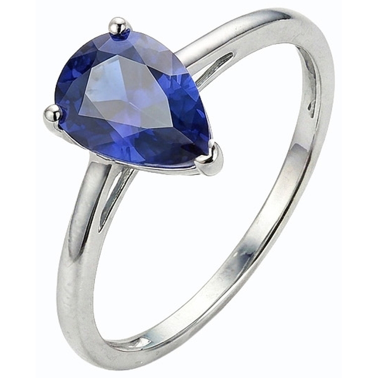 Alliance Solitaire Saphir Ceylan Or Blanc 14K Poire 1.50 Carats