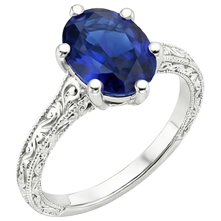Alliance Solitaire Style Antique Saphir Ceylan 2 Carats