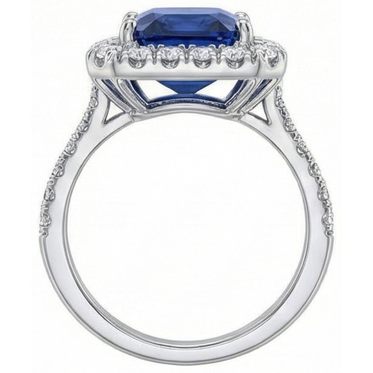 Alliance Sri Lanka Saphir Diamants Naturels Extraits des Mines ( et non cultivés en laboratoire ) 4.30 Carats Or 14K Blanc