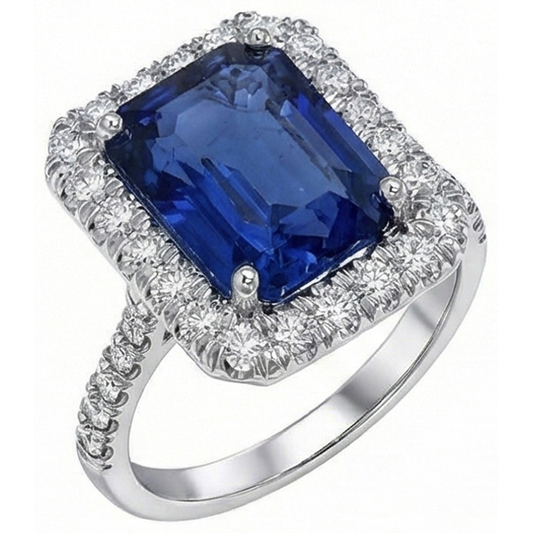 Alliance Sri Lanka Saphir Diamants Naturels Extraits des Mines ( et non cultivés en laboratoire ) 4.30 Carats Or 14K Blanc