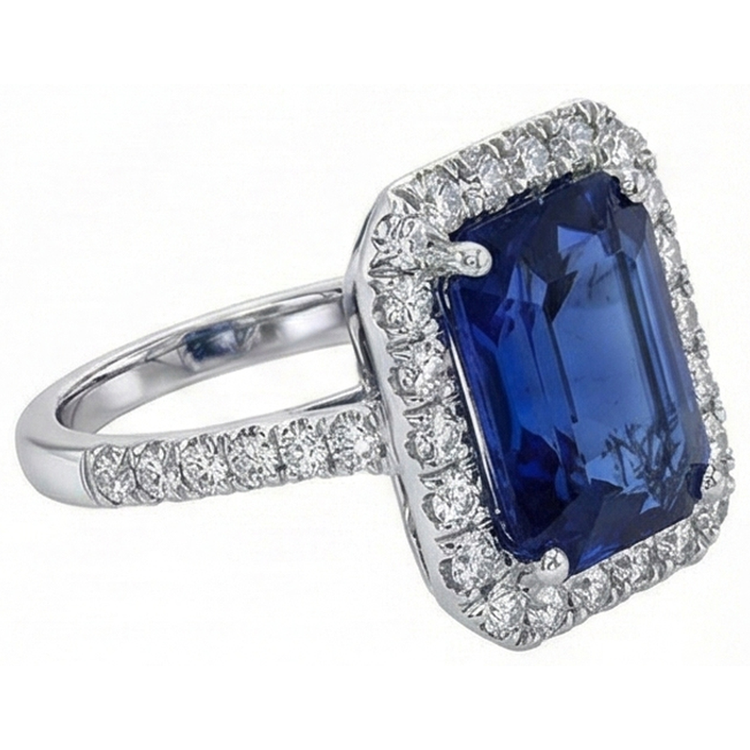 Alliance Sri Lanka Saphir Diamants Naturels Extraits des Mines ( et non cultivés en laboratoire ) 4.30 Carats Or 14K Blanc