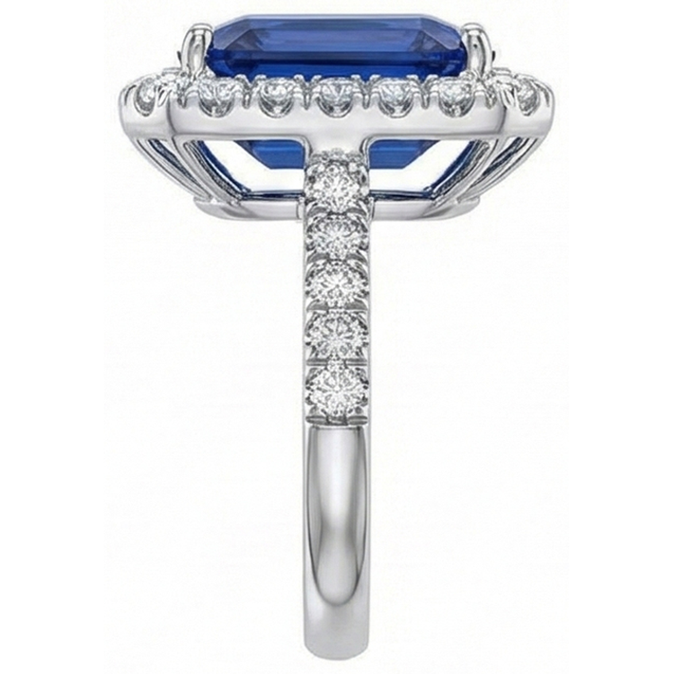 Alliance Sri Lanka Saphir Diamants Naturels Extraits des Mines ( et non cultivés en laboratoire ) 4.30 Carats Or 14K Blanc