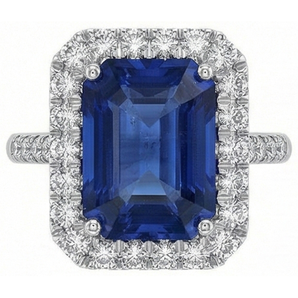 Alliance Sri Lanka Saphir Diamants Naturels Extraits des Mines ( et non cultivés en laboratoire ) 4.30 Carats Or 14K Blanc